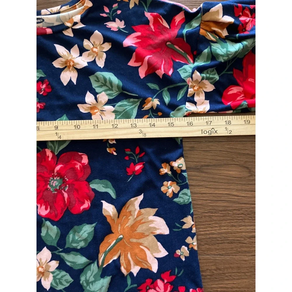 Old Navy Girls‎ Navy Blue Floral Balloon Sleeve Crew Neck Top Size M 8